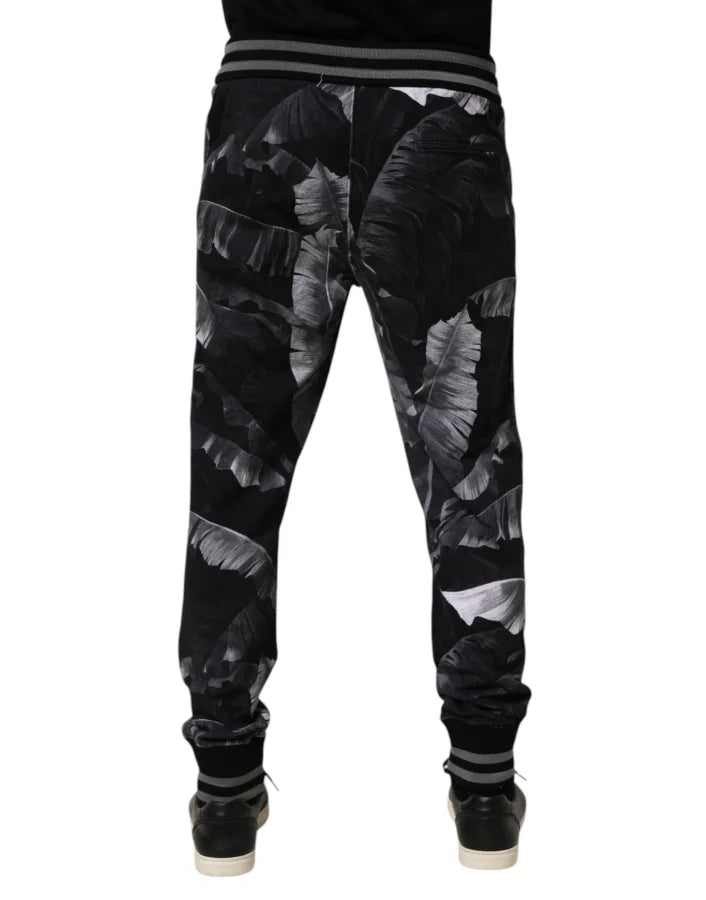 Dolce & Gabbana Black Banana Leaf Cotton Jogger Trouser Pants