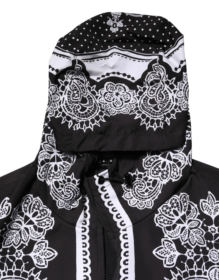 Dolce &amp; Gabbana Black Bandana Print Hooded Bomber Jacket
