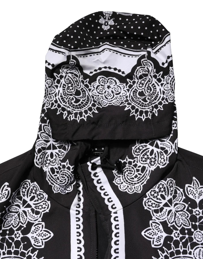 Dolce & Gabbana Black Bandana Print Hooded Bomber Jacket