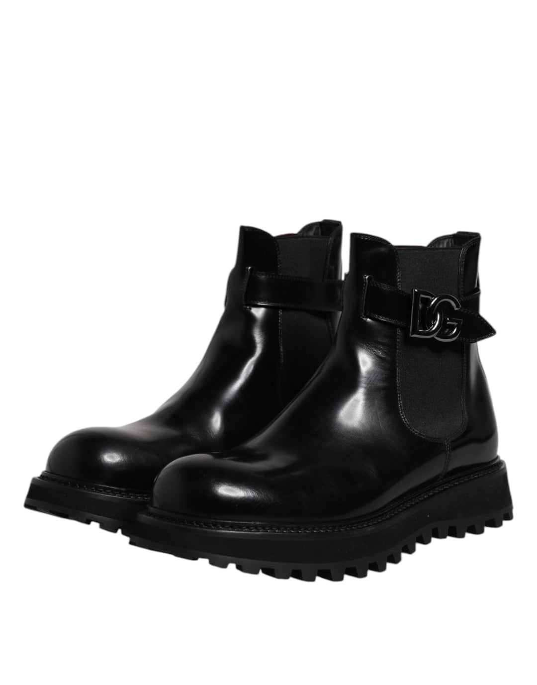 Dolce &amp; Gabbana Black Belted Dg Logo Men Chelsea Boots Shoes