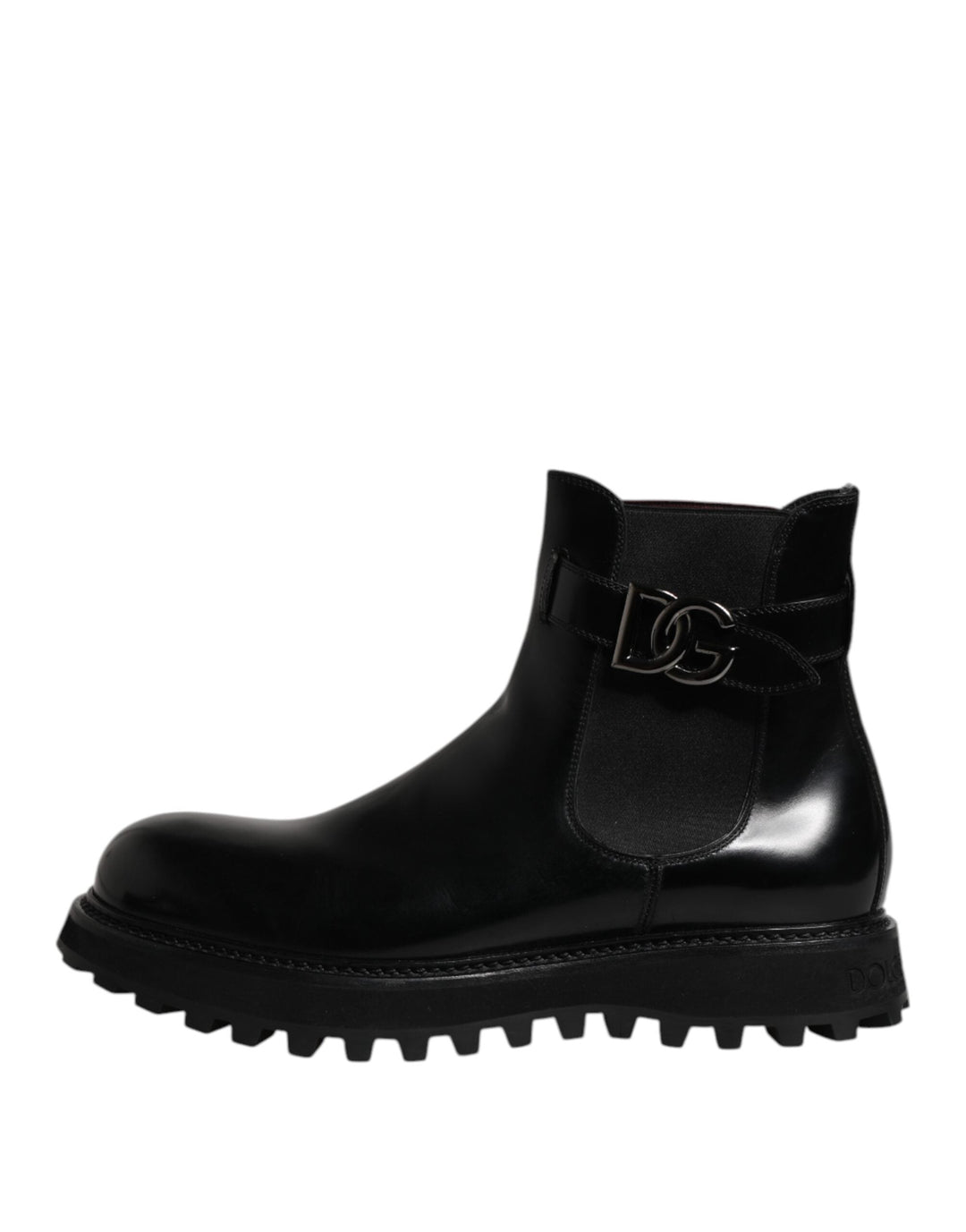 Dolce &amp; Gabbana Black Belted Dg Logo Men Chelsea Boots Shoes