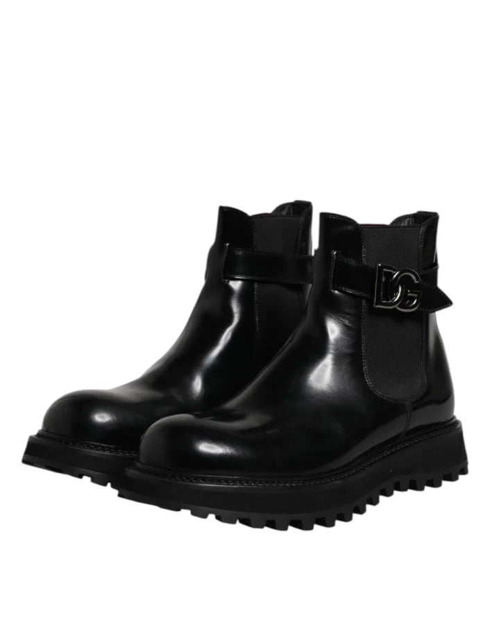 Dolce & Gabbana Black Belted DG Logo Men Chelsea Boots Shoes