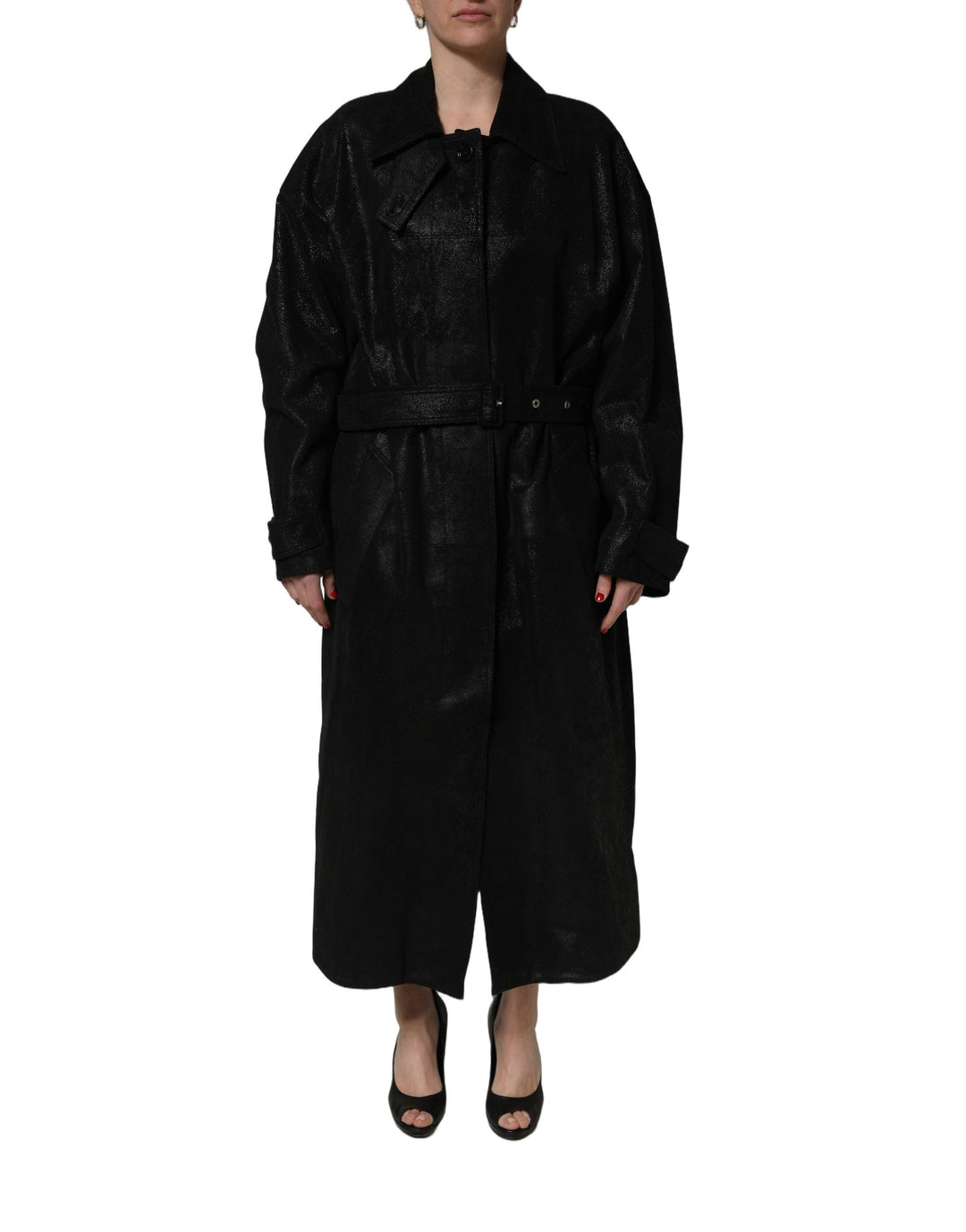 Dolce &amp; Gabbana Trench Coats - Black Belted Sheepskin Coat Jacket