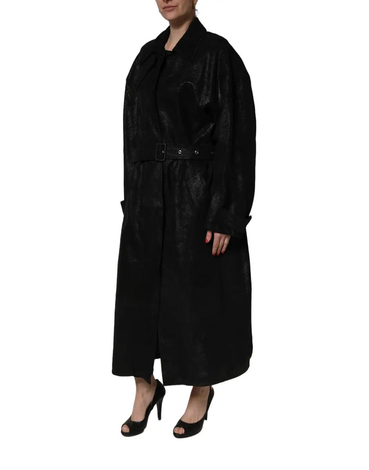 Dolce &amp; Gabbana Black Belted Sheepskin Trench Coat Jacket