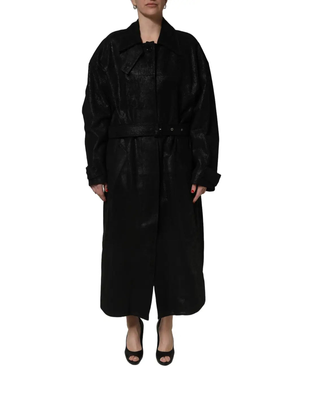Dolce &amp; Gabbana Black Belted Sheepskin Trench Coat Jacket