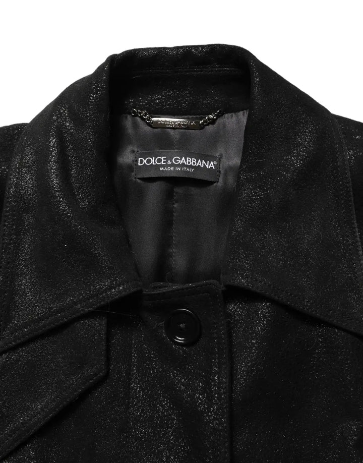 Dolce &amp; Gabbana Black Belted Sheepskin Trench Coat Jacket