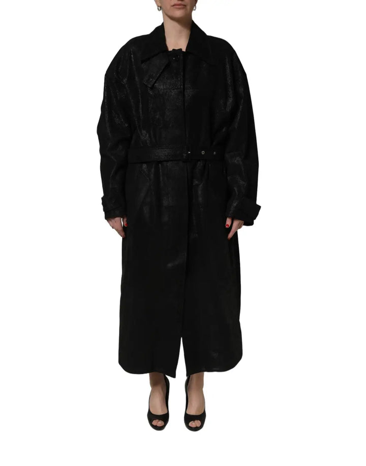 Dolce &amp; Gabbana Black Belted Sheepskin Trench Coat Jacket