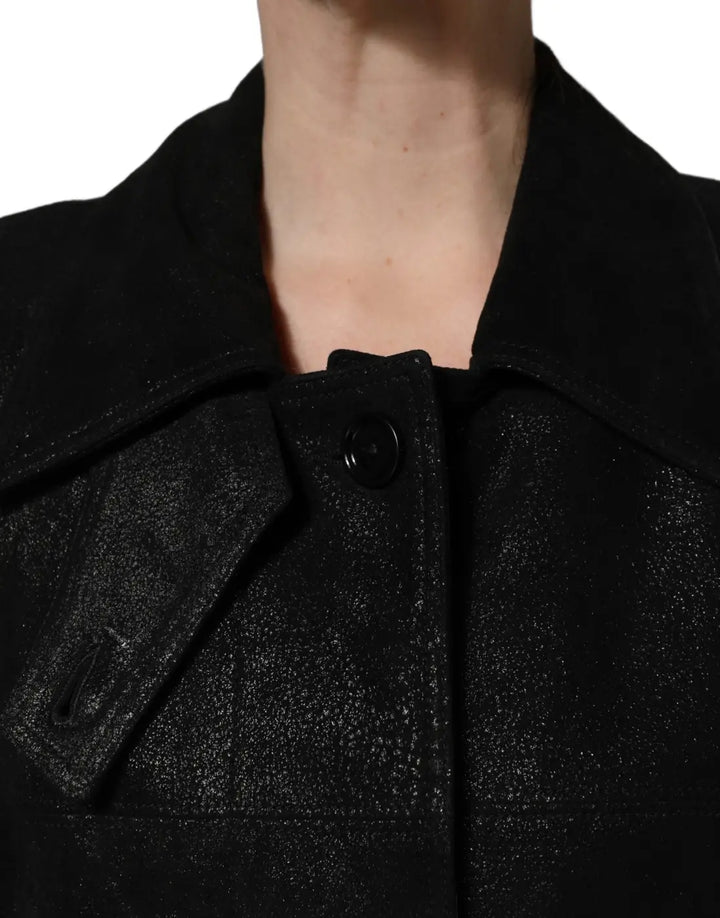 Dolce &amp; Gabbana Black Belted Sheepskin Trench Coat Jacket