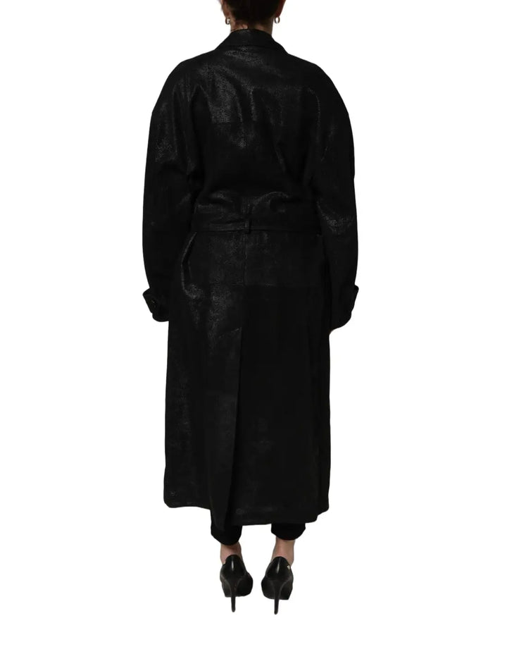 Dolce &amp; Gabbana Black Belted Sheepskin Trench Coat Jacket