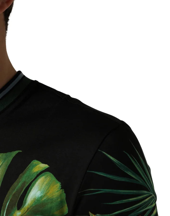 Dolce &amp; Gabbana Black Bird Print Cotton Men Crew Neck T-shirt