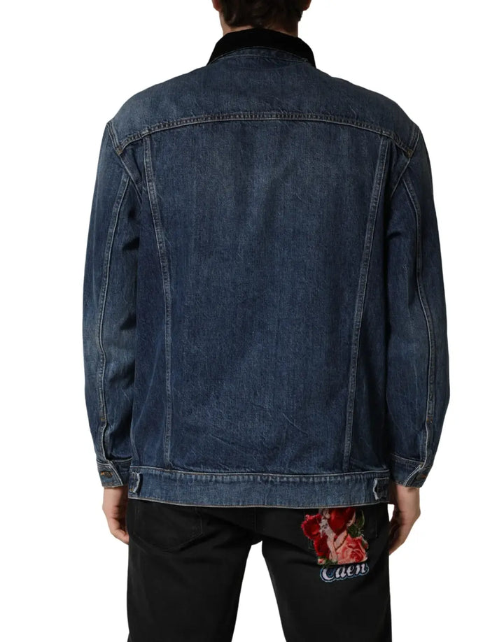 Dolce &amp; Gabbana Black Blue Cotton Denim Blouson Men Jacket