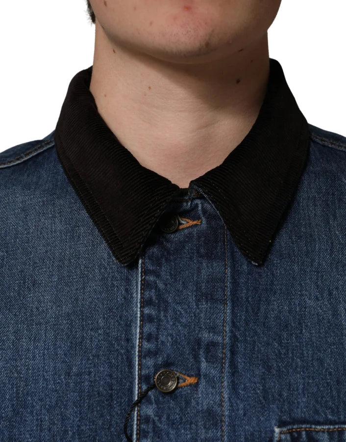 Dolce & Gabbana Black Blue Cotton Denim Blouson Men Jacket