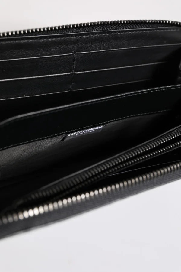 Dolce & Gabbana Black Blue Exotic Leather Embossed Continental Wallet