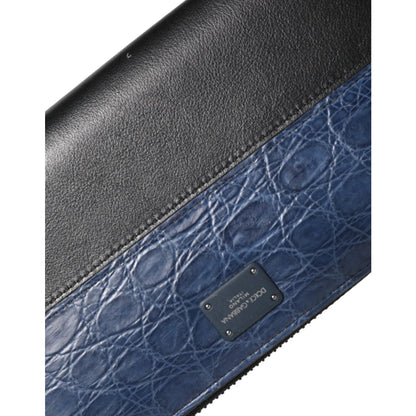 Dolce & Gabbana Black Blue Exotic Leather Zip Wallet