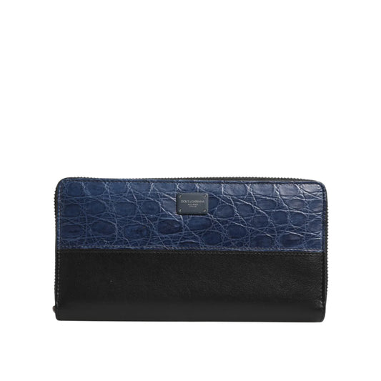 Dolce & Gabbana Black Blue Exotic Leather Zip Wallet