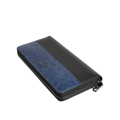 Dolce & Gabbana Black Blue Exotic Leather Zip Wallet