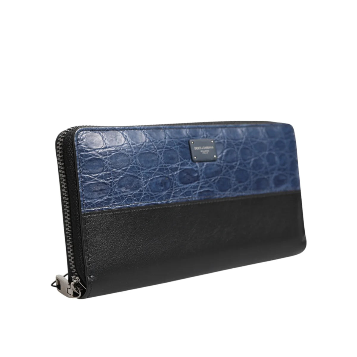 Dolce & Gabbana Black Blue Exotic Leather Zip Wallet