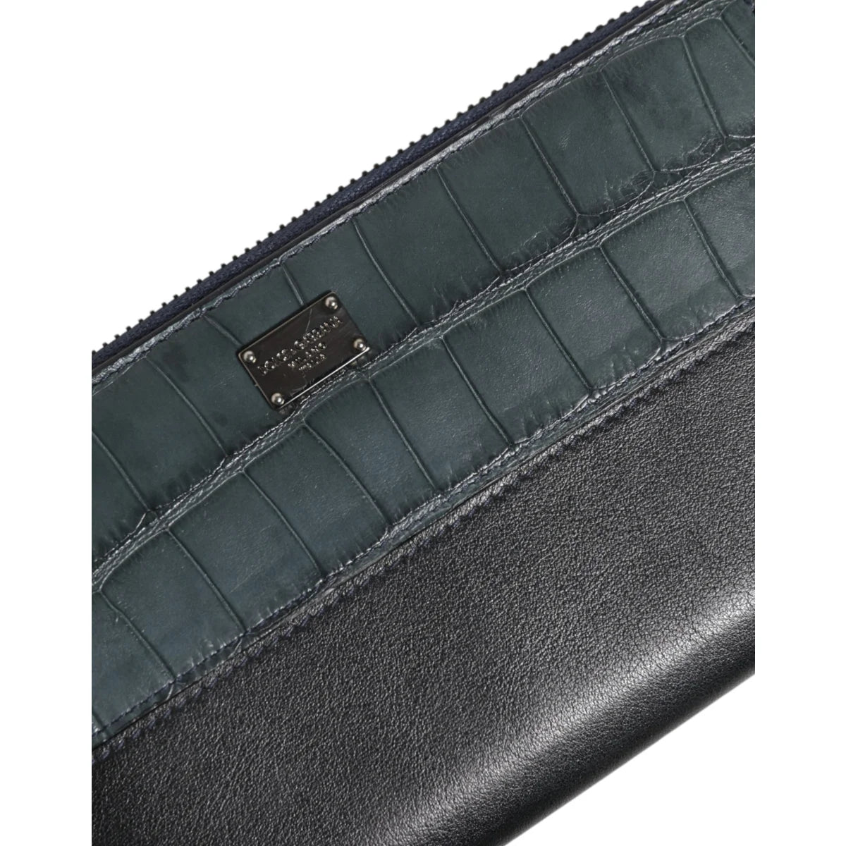 Dolce & Gabbana Black Blue Exotic Leather Zip Wallet Luxury Style