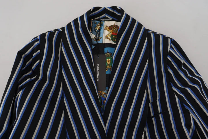 Dolce & Gabbana Black Blue Martini Printed Lining Robe