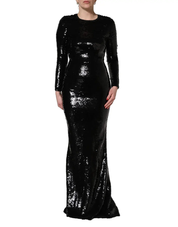 Dolce &amp; Gabbana Black Bodycon Mermaid Sequinned Gown Dress