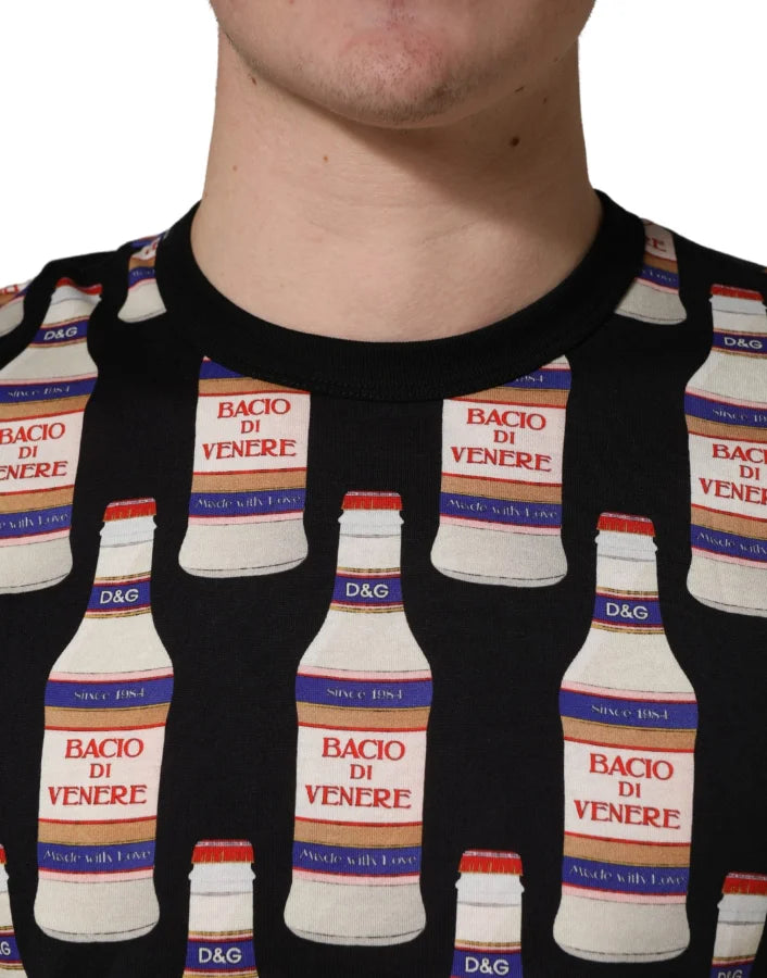 Dolce & Gabbana Black Bottle Print Cotton Crew Neck T-shirt