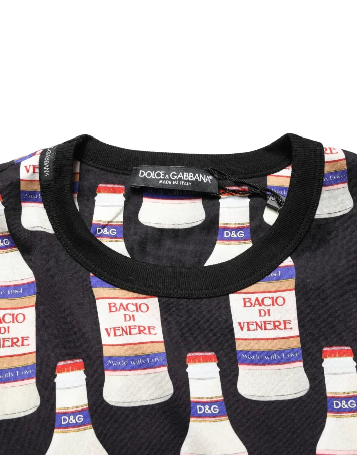 Dolce & Gabbana Black Bottle Print Cotton Crew Neck T-shirt