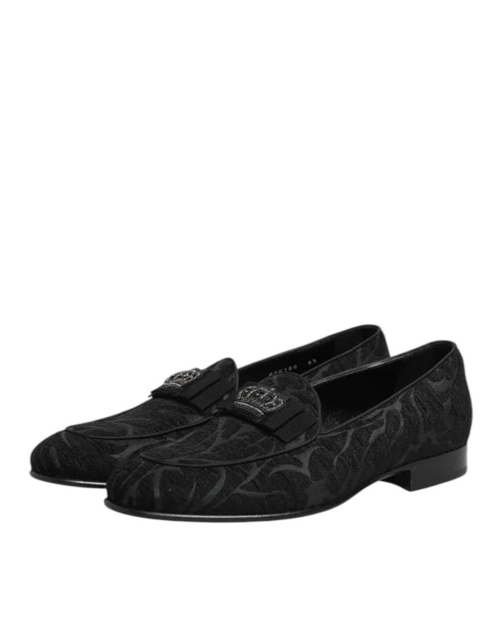 Dolce & Gabbana Black Brocade Crown Loafers Dress Shoes