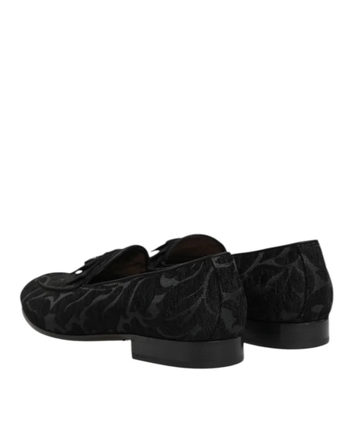 Dolce & Gabbana Black Brocade Crown Loafers Dress Shoes