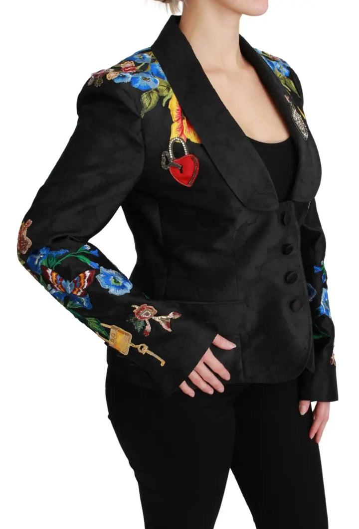 Dolce &amp; Gabbana Black Brocade Crystal Blazer Jacket