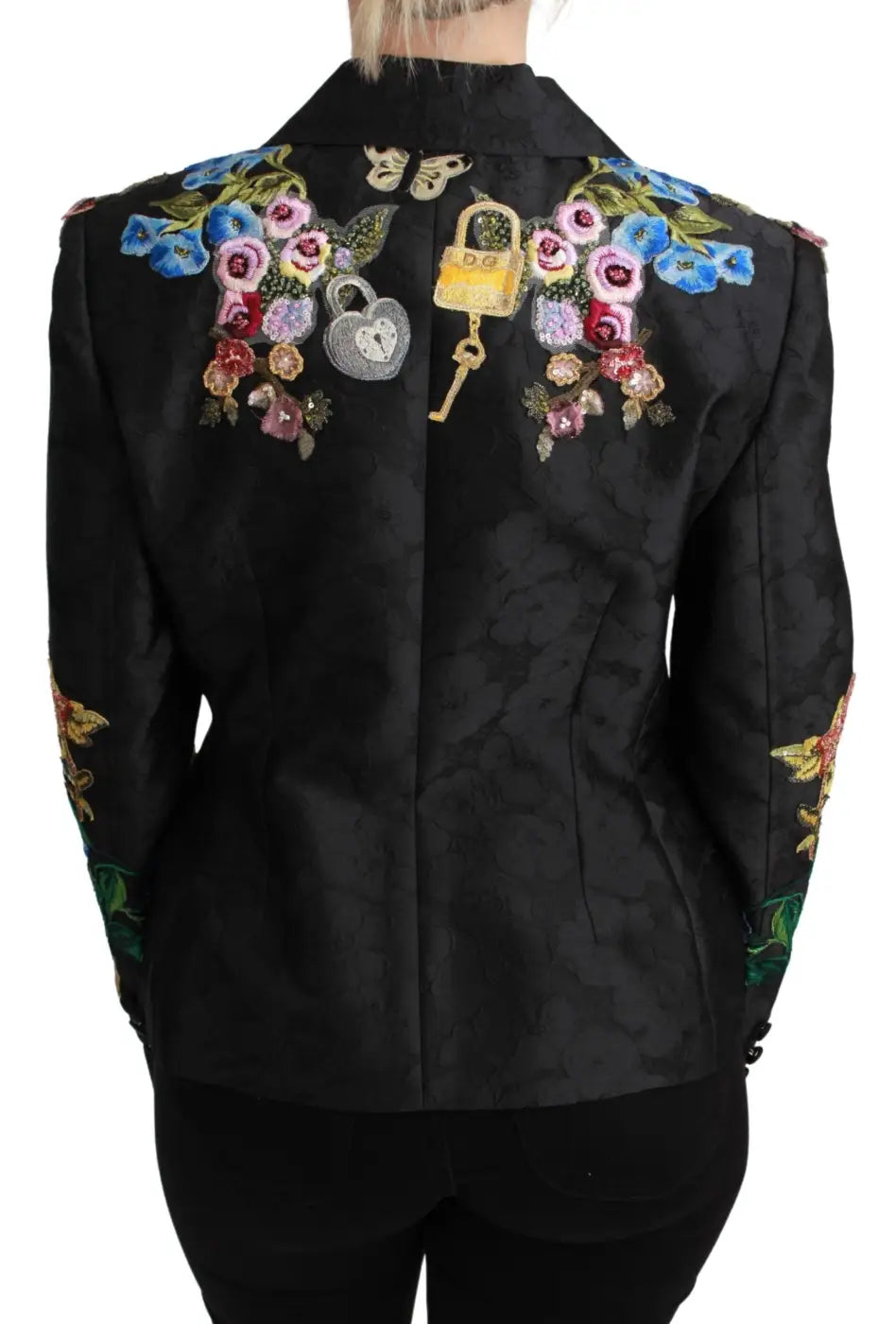 Dolce &amp; Gabbana Black Brocade Crystal Blazer Jacket
