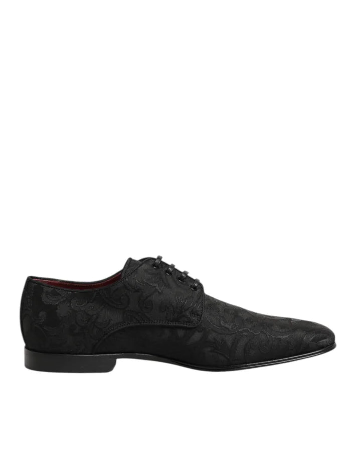 Dolce & Gabbana Black Brocade Lace Up Derby Men Dress Shoes
