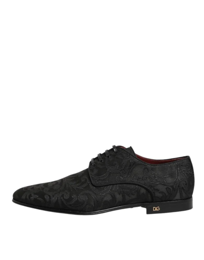 Dolce & Gabbana Black Brocade Lace Up Derby Men Dress Shoes