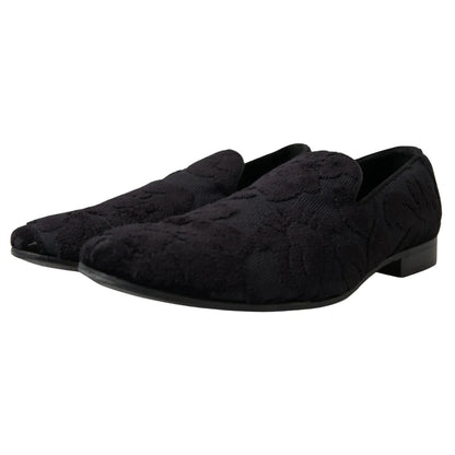 Dolce & Gabbana Black Brocade Loafers Formal Shoes