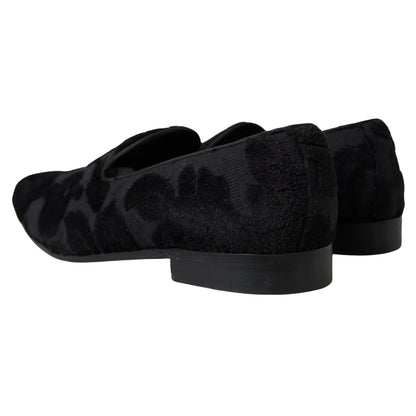 Dolce & Gabbana Black Brocade Loafers Formal Shoes