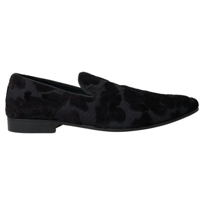 Dolce & Gabbana Black Brocade Loafers Formal Shoes