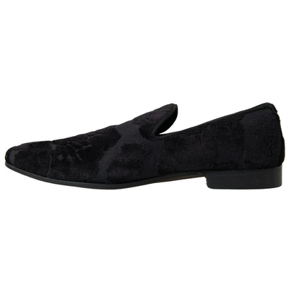 Dolce & Gabbana Black Brocade Loafers Formal Shoes
