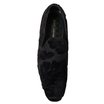 Dolce & Gabbana Black Brocade Loafers Formal Shoes