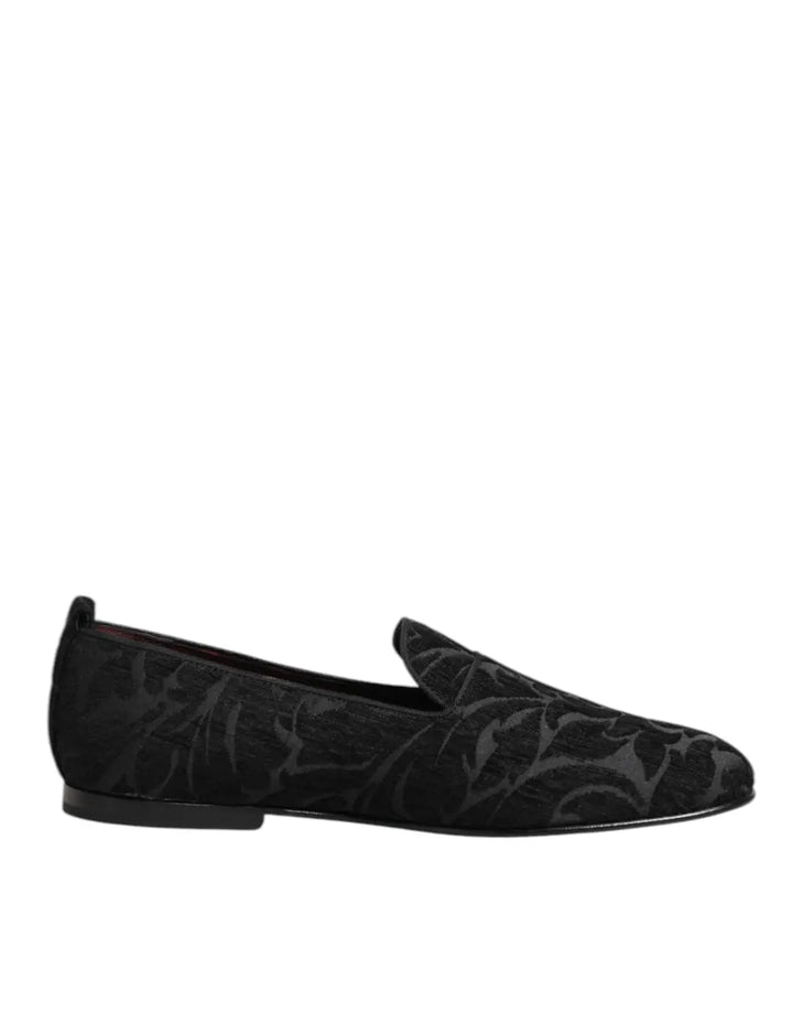 Dolce &amp; Gabbana Black Brocade Loafers Slip on Men Dress Shoes