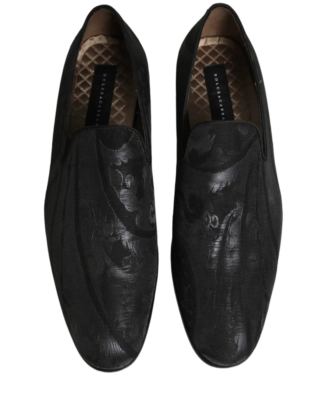 Dolce &amp; Gabbana Black Brocade Men Slip On Dress Loafers Shoes
