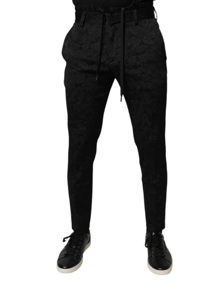Dolce & Gabbana Black Brocade Polyester Skinny Dress Pants