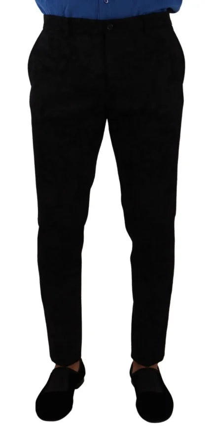 Dolce & Gabbana Black Brocade Skinny Formal Trouser Dress Pants
