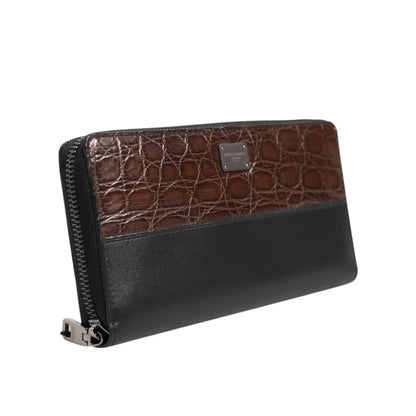 Dolce & Gabbana Black Brown Exotic Leather Zip Wallet