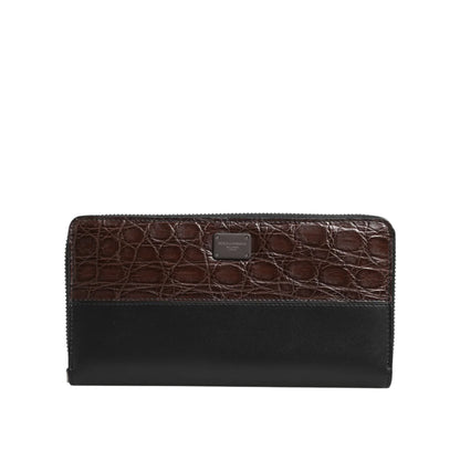 Dolce & Gabbana Black Brown Exotic Leather Zip Wallet