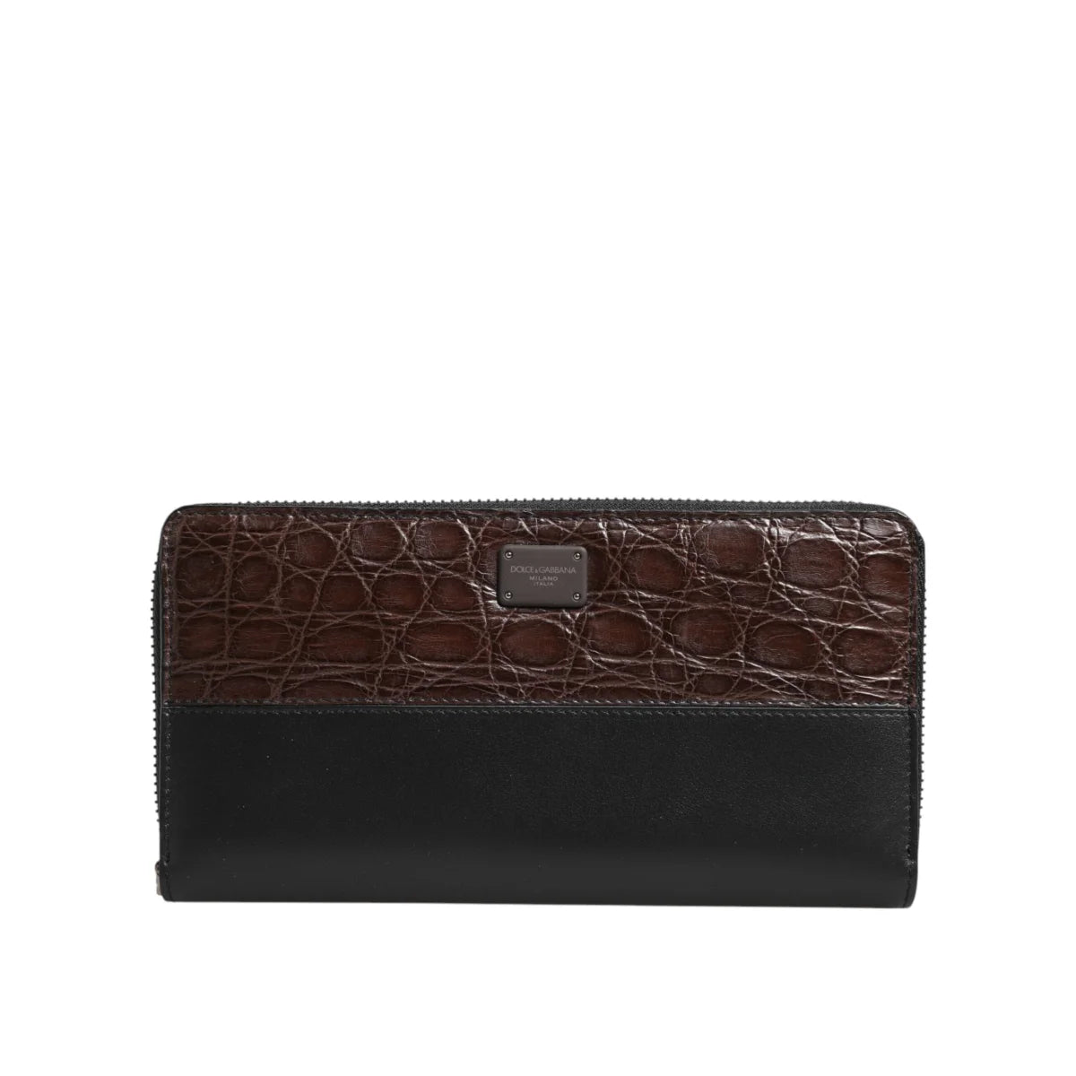 Dolce & Gabbana Black Brown Exotic Leather Zip Wallet