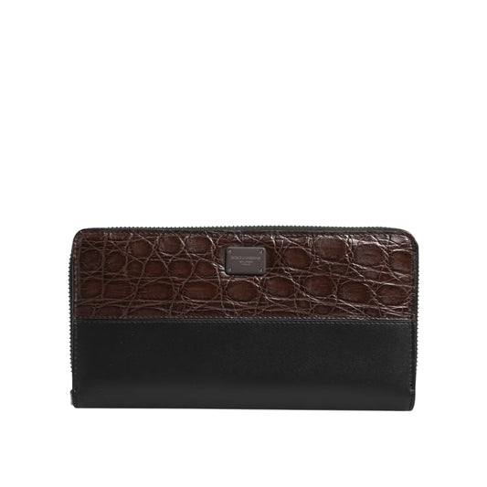 Dolce & Gabbana Black Brown Exotic Leather Zip Wallet