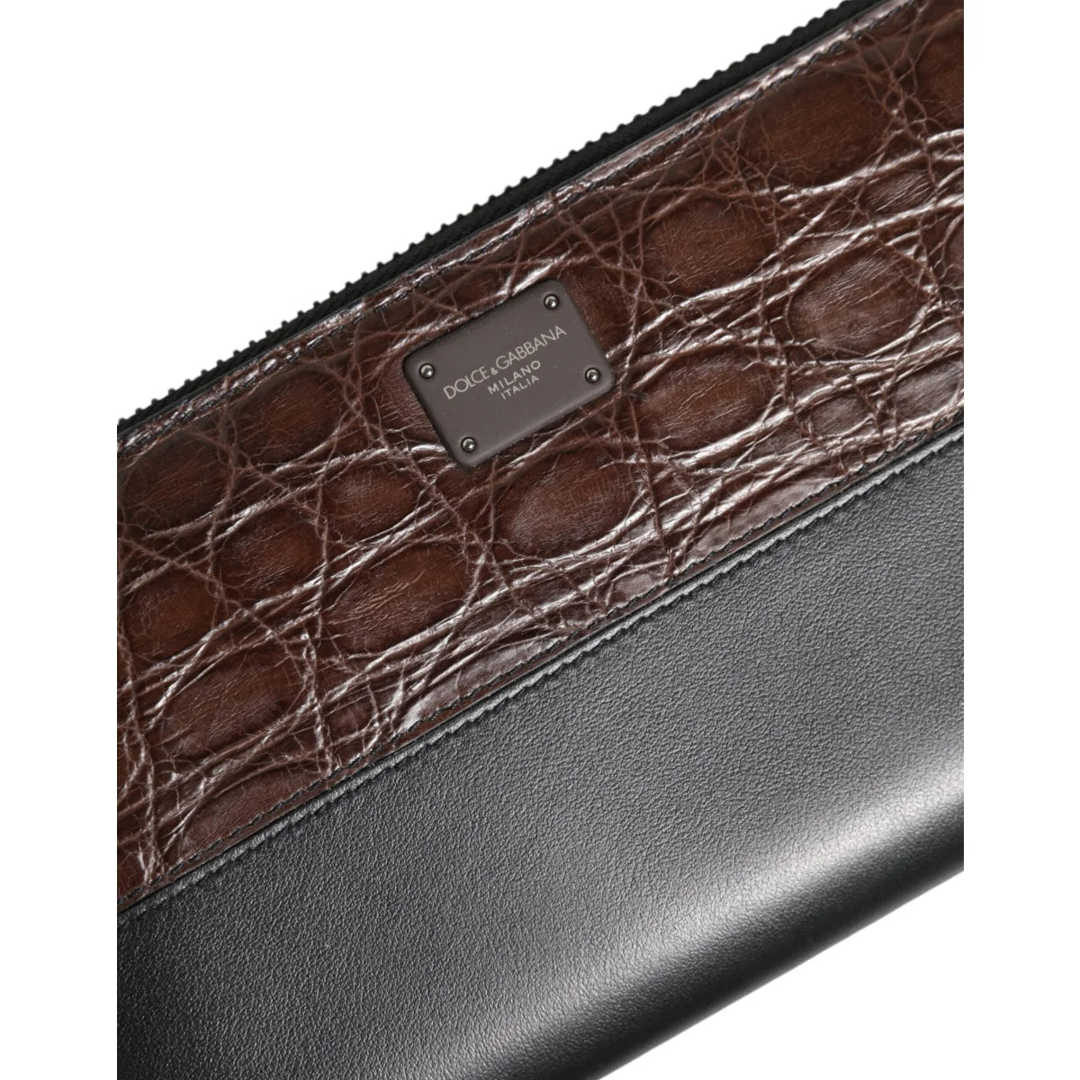 Dolce & Gabbana Black Brown Exotic Leather Zip Wallet