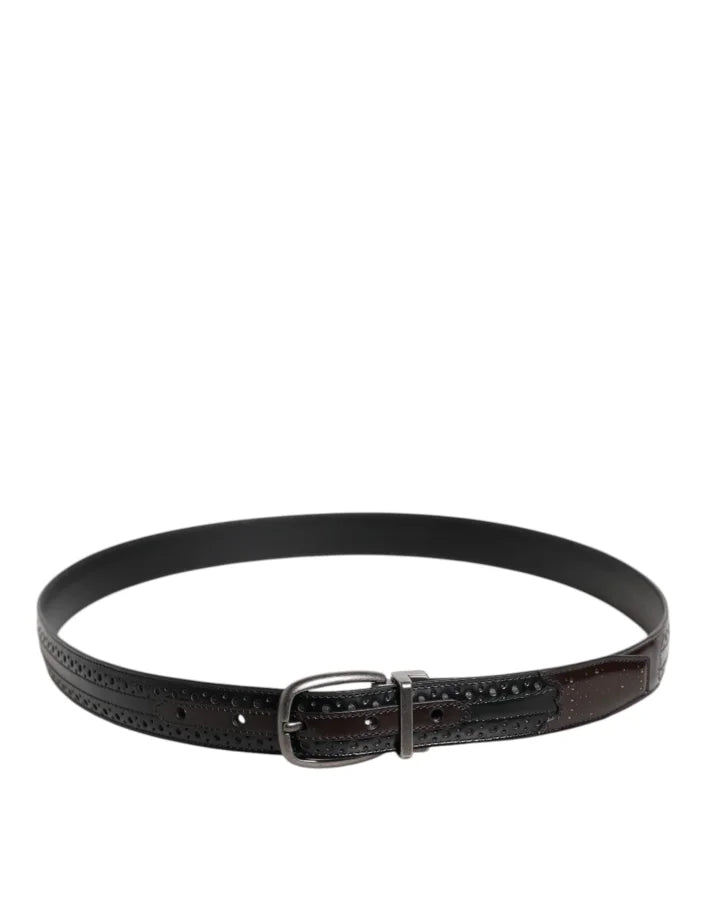 Dolce & Gabbana Black Brown Leather Classic Metal Buckle Belt