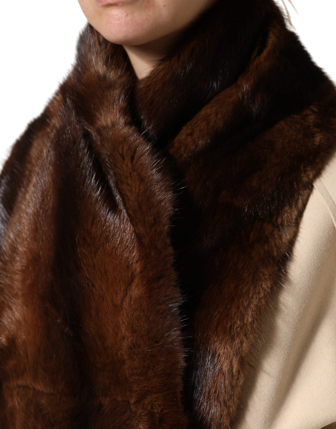 Dolce &amp; Gabbana Black Brown Stripe Fur Shawl Wrap Scarf