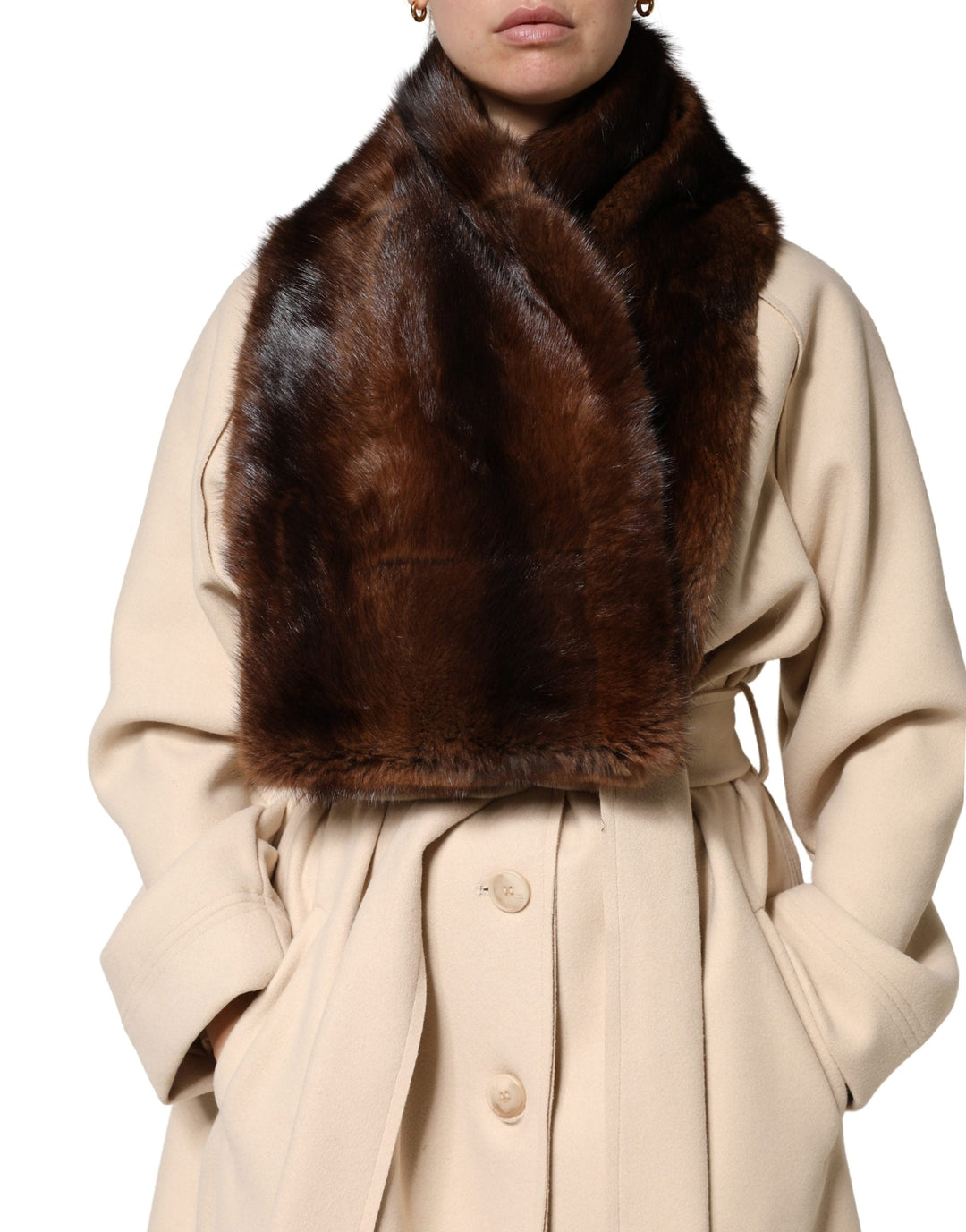 Dolce &amp; Gabbana Black Brown Stripe Fur Shawl Wrap Scarf