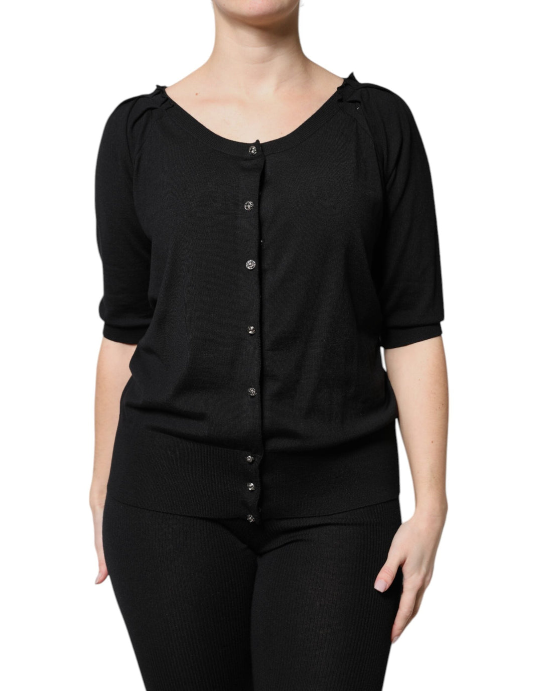 Dolce &amp; Gabbana Blouses - Women’s Black Button Down Short Sleeve Blouse Top